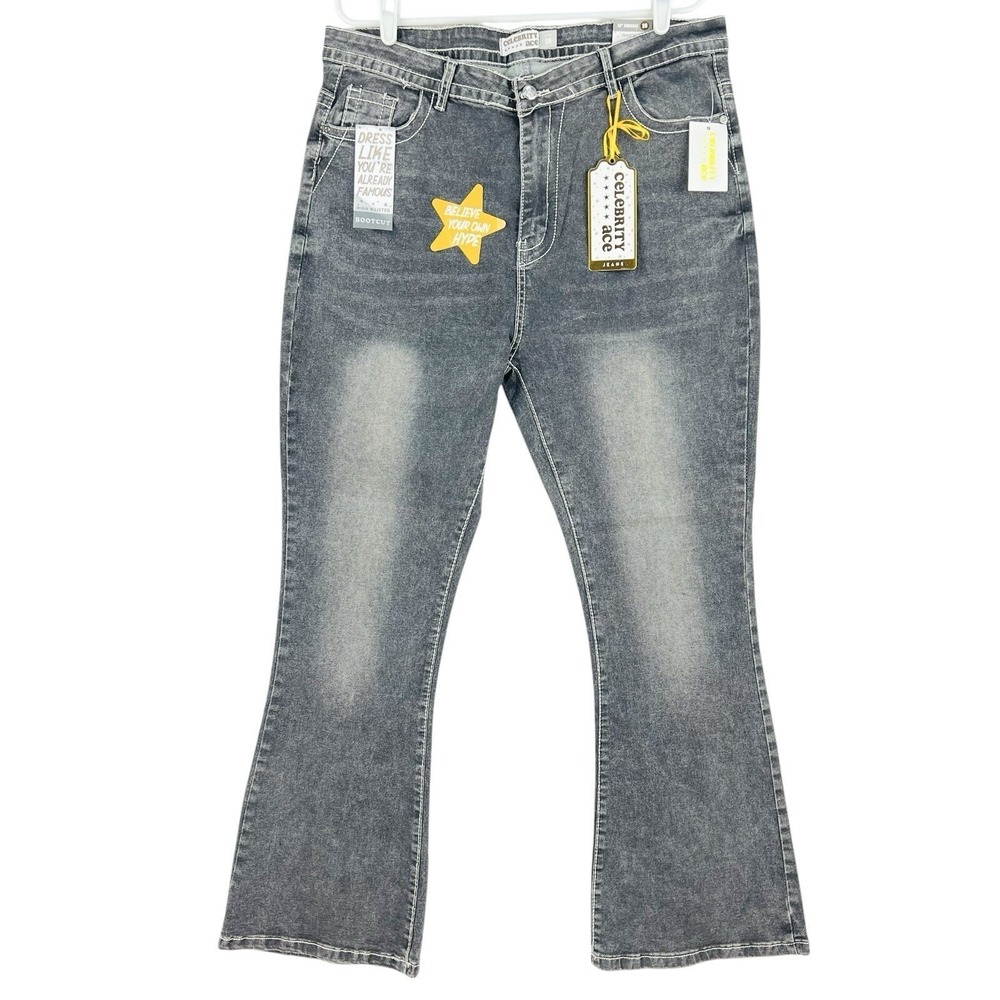 Celebrity Ace Women Black Grey Denim Jeans Junior Plus 18 Boot Cut High Rise NWT
